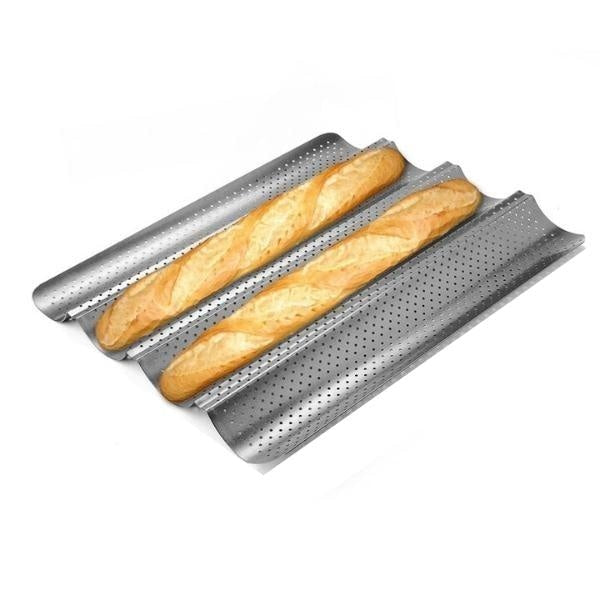 Poêle à baguette perforée, lot de 2 moules à pain français cuisson 2/3/4  pains ondulés moule à pain toast cuisson boulangers moulage gouttière four  grille-pain (argent, 38,1 x 27,9 cm) 