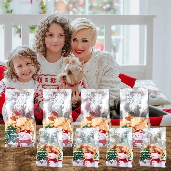100 Pièces Sachet Plastique Cadeau Noel Transparent, pour Biscuits Bonbons  Gâteaux Chocolat, Sacs Cadeaux Père Noël Renne Bonhomme de Neige Fête Sac :  : Cuisine et Maison