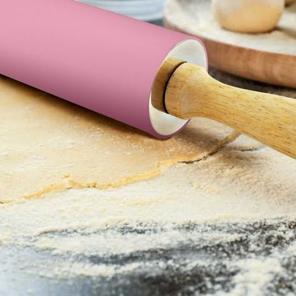 Rouleau à pâtisserie en silicone avec poignée en bois